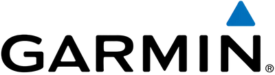 Garmin logo with black text and a blue triangle on a white background.